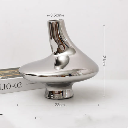Modern Light Luxury Irregular Silver Plated Ceramic Vase