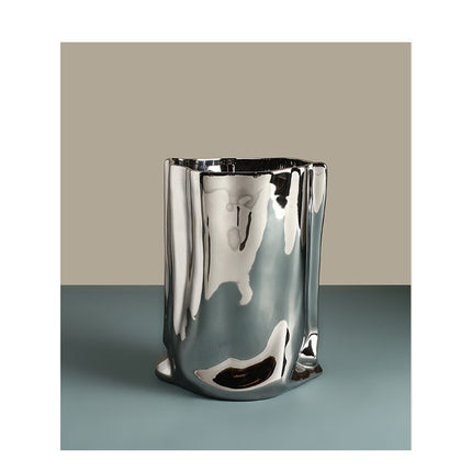 Extremely Simple Silver Vase Creative Irregular Ceramic Ornaments