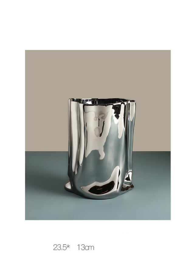 Extremely Simple Silver Vase Creative Irregular Ceramic Ornaments