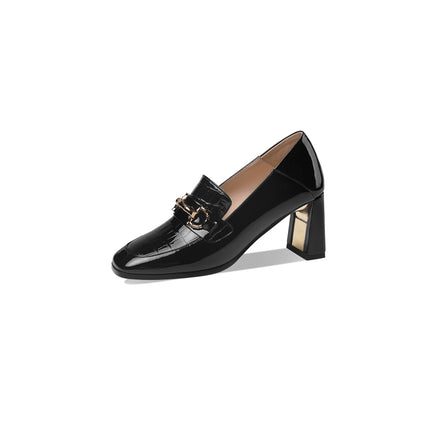 Green Patent Leather Chunky Heel Square Toe Slip-on Women's Shoes
