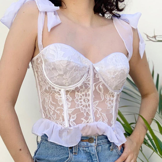 American Lace Strap Solid Color Chest Tank Top For Women