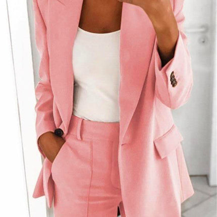 Ins Button Casual Suit Fashion Long-sleeved Lapel Blazer Jacket And Slim-fit Pocket Trousers For Women Clothing