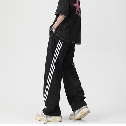 Men's Loose Casual Striped Stitching Wide Leg Track Pants