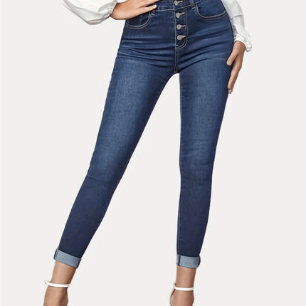 Contrast Color Slim Fit Stretch Rolled Hem Cropped Jeans