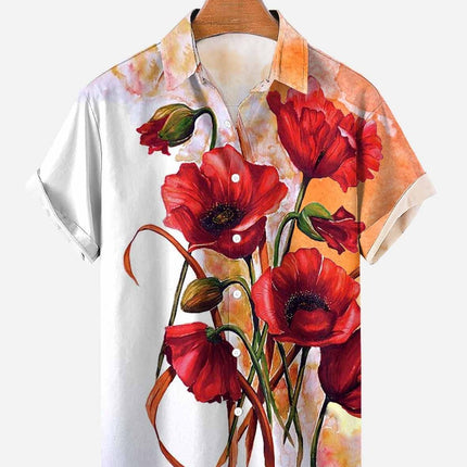 Summer Flower Pattern Seaside Men's Clothing Print Shirt