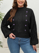 Women's Woven Sweater Plus Size Half-turtleneck Lantern Sleeve Flower Sweater