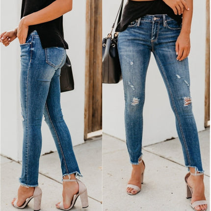 Newest Hot Women Stretch Ripped Distressed Skinny High Waist Denim Pants Shredded Jeans Trousers