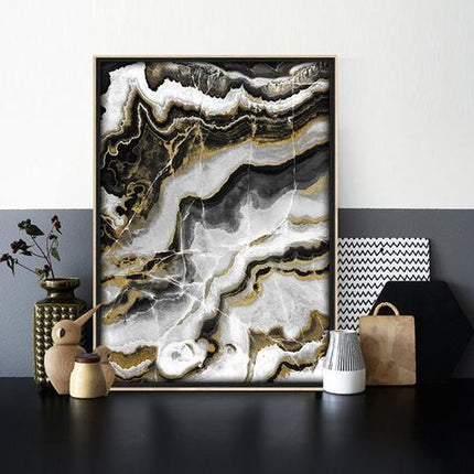 Canvas Wall Art, Abstract Black & Gold Marble Pictures