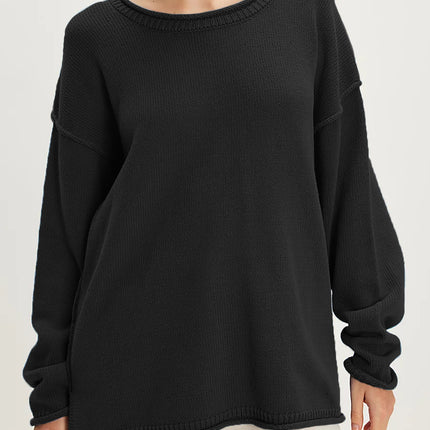 Solid Color Round Neck Loose Versatile Basic Pullover Sweater