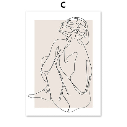 Abstract Female Wall Art Canvas Floral Line Drawing Nordic Poster