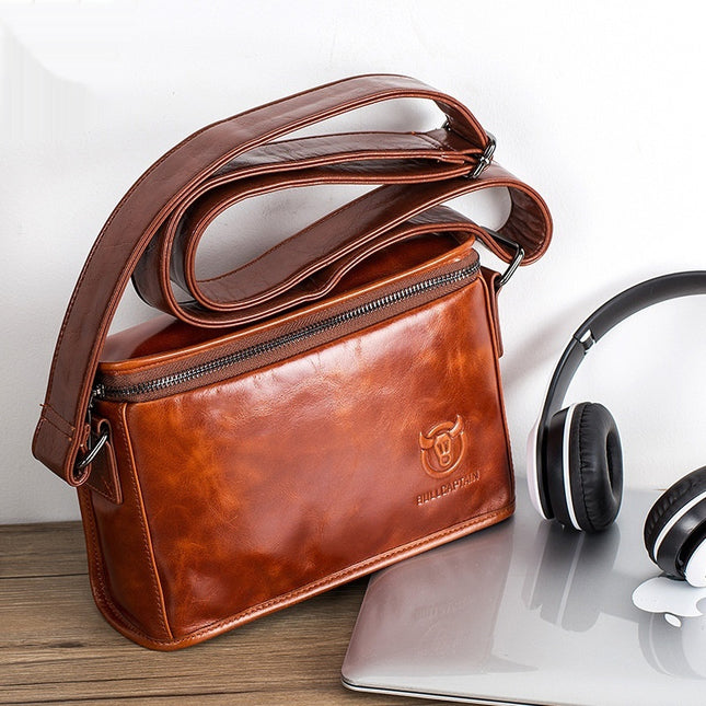 Leather Shoulder Men's Leather Horizontal Small Square Bag