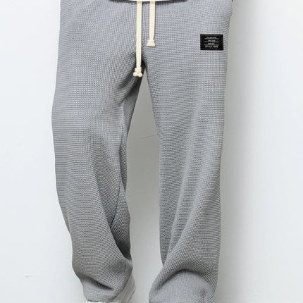 Waffle Straight Pants Fashion Brand Loose Loose  Drawstring Pockets Trousers Casual Men's Clothing