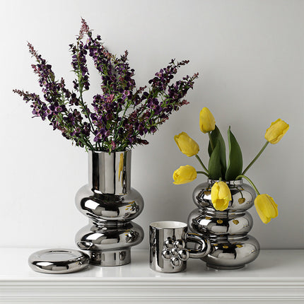 Donut Vase Ceramic Silver Plated Mirror