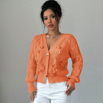 Women's Solid Color Long Sleeve Bowknot Knitwear Cardigan Coat
