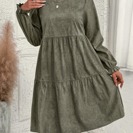 Women's Casual Solid Color Ruffle Sleeve Midi Dress Spring And Autumn
