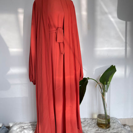 Women's Fashion Muslim Dress Lace-up Waist-controlled Baggy Coat Long