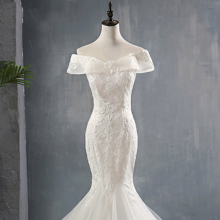 One shoulder bride fishtail wedding dress