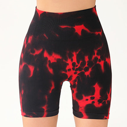High Waist Tummy Control Yoga Shorts For Women, Tie-Dye Ruched Booty Lifting Workout Fitness Shorts, Hip Lifting Sports Activewear, Gym Exercise Running Shorts