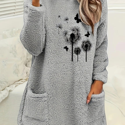 Women's Printed Round Neck Pullover Long Sleeve Pocket Double-sided Velvet Sweatshirt