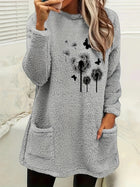 Women's Printed Round Neck Pullover Long Sleeve Pocket Double-sided Velvet Sweatshirt