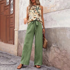 Women's 2 Piece Outfits Summer Casual Sleeveless Halter Neck Crop Tops Wide Leg Pants Set