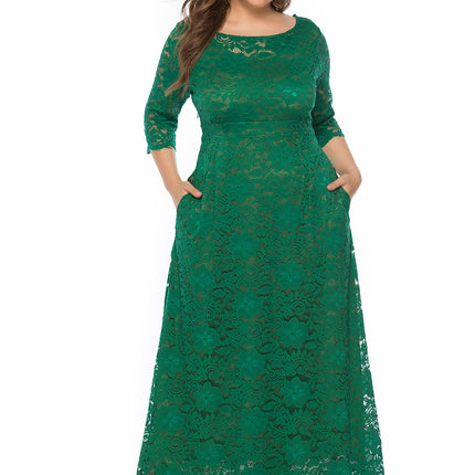 Plus Size Women New Hollow Lace Pocket Dress