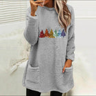 Women's Printed Round Neck Pullover Long Sleeve Pocket Double-sided Velvet Sweatshirt