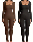 Women's Yoga Sports Fitness Jumpsuit Workout Long Sleeve Square Collar Clothing