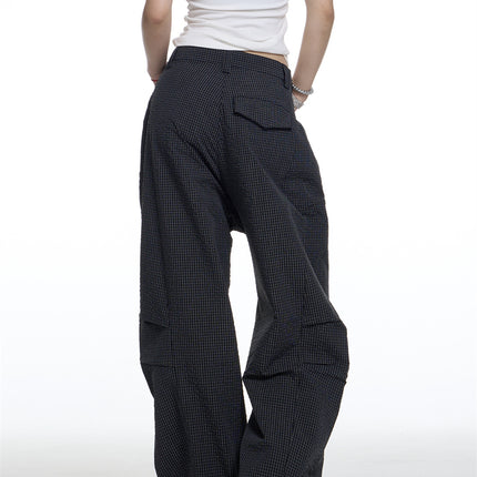 American Retro Plaid Lazy Wide Leg Machete Casual Pants For Women