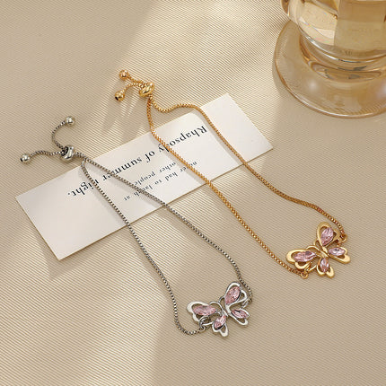 Affordable Luxury Fashion Pink Crystal Hollow Butterfly Bracelet