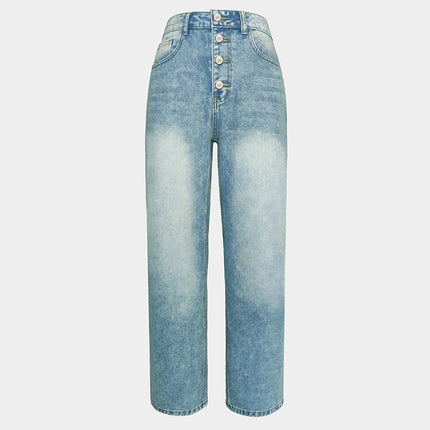 New Jeans Loose Leisure All-matching Simple And Thin Half-length Pants Straight-leg Pants Women