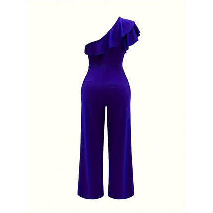 Women Summer Dressy Jumpsuits Sleeveless Ruffle One Shoulder Casual Wide Leg Pants Romper