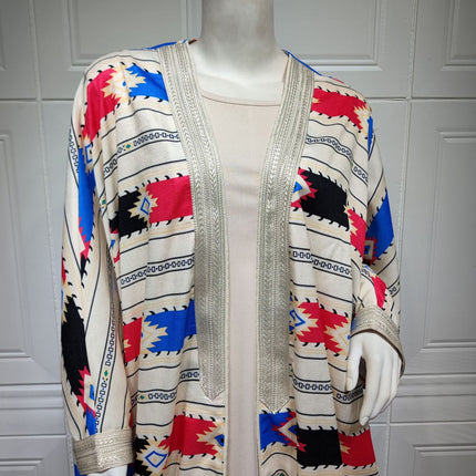 Fashion Women Wear Striped Batwing Sleeve Muslim Vest Jacket Two-piece Set