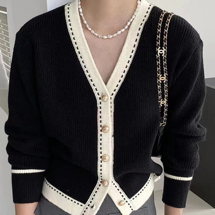 Korean Style Gentle And Comfortable Loose Large V-neck Slimming Bedford Cord Sweater