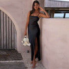 Summer Pure Color Split Dress Women