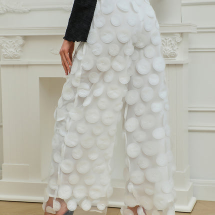 Fashionable Temperament Round Piece Design Tassel Hollowing High Waist Straight Ladies Pants