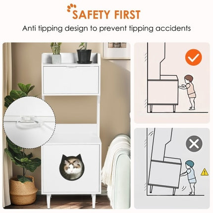 Litter Box Enclosure With Shelves And Doors White Wooden Hidden Cat Litter Box Furniture Industrial Indoor Cat House Washroom Pet Crate Storage Cabinet