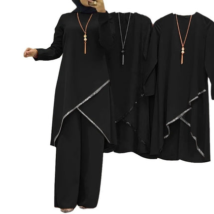 O-collar Long Sleeve Shirt Wide Leg Pants Suit Casual Women's Suit