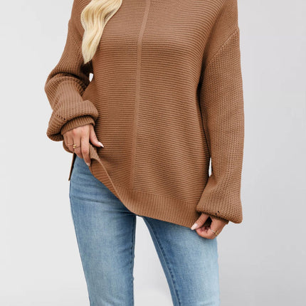 Knitted Solid Color Half Collar Loose Pullover New Sweater