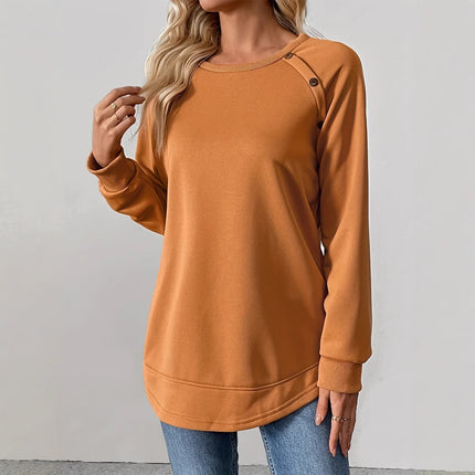 Round Neck Long Sleeve Loose Top Front Short Back Long Sweater For Women
