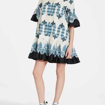 Women's Wear Bell Sleeve Printed Loose Casual Dress
