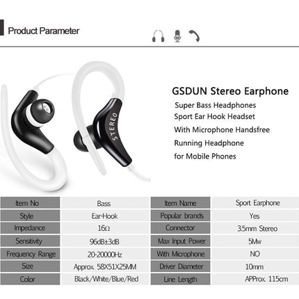 Earhook Headphones Super Bass Sport