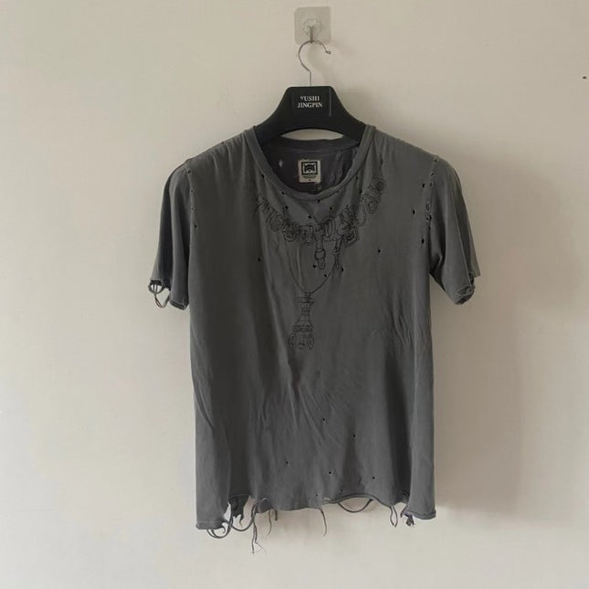 Damaged Neck lace Reworked Washed Short Sleeves