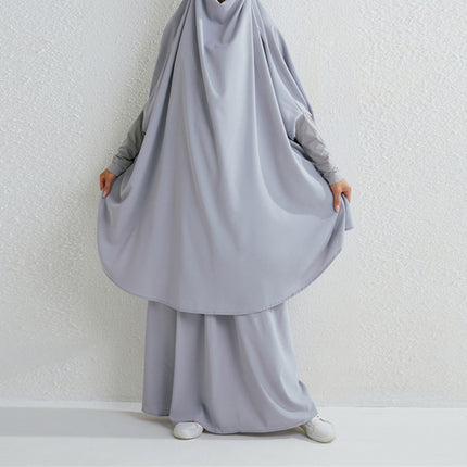 Muslim Fashion Plus Size Two-piece Suit Arabic Djellaba Solid Color