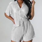 Casual Pleated Short-sleeved Shorts Two-piece Set