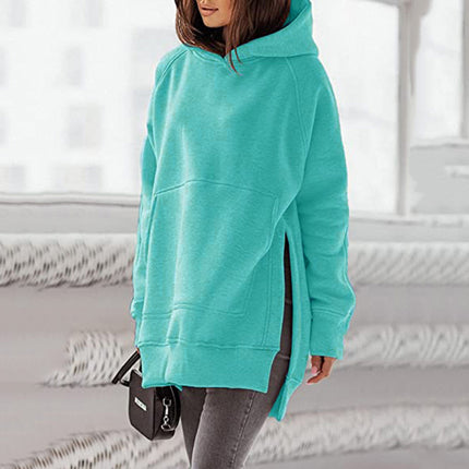 Long-sleeved Round Neck Fleece Sweatshirt Solid Color Pocket Loose Hooded Long-sleeved Sweatshirt