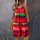 Womens Summer Casual Print Sleeveless Rompers Loose Spaghetti Strap Shorts Jumpsuit With Pockets