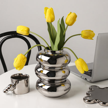 Donut Vase Ceramic Silver Plated Mirror