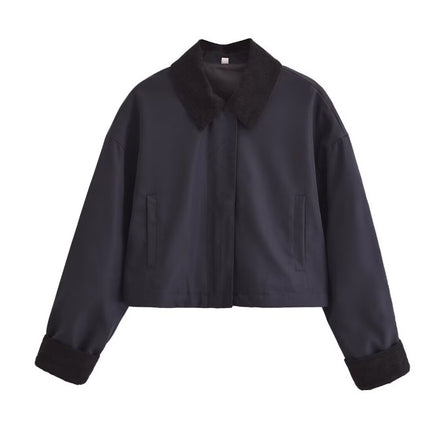 Women's Corduroy Stitching Neckline Casual Coat