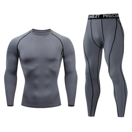 Fitness suit men's gym sports tights long-sleeved trousers quick-drying clothes basketball training equipment winter